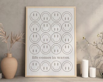 Live Comes In Waves Print, Quotes About Life, Life Quotes Wall Art Printable, Inspiring Typography Prints, Trendy Wall Art Digital, Happy