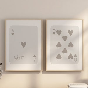 Trendy Set di 2 Ace of Hearts, Lucky You Poster, Trendy Retro Wall Art, Stampa estetica alla moda retrò, Poster di carte da gioco, Trendy Wall Art