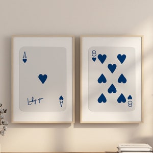 Trendy Set di 2 Ace of Hearts, Lucky You Poster, Trendy Retro Wall Art, Stampa estetica alla moda retrò, Poster di carte da gioco, Trendy Wall Art