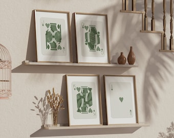 Trendy Set of 4 Playing Cards Print, Sage Green Wall Art, Trendy Retro Wall Art, Aesthetic Print, Playing Cards, Lucky You Poster, Digital
