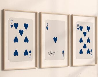 Trendy set van 3 Ace of Hearts, Lucky You Poster, Trendy Retro Wall Art, Retro Trendy Esthetische Print, Playing Card Poster, Trendy Wall Art