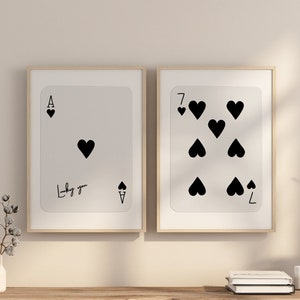 Trendy Set of 2 Ace of Hearts, Lucky You Poster, Trendy Retro Wall Art, Retro Trendy Aesthetic Print, Playing Card Poster, Trendy Wall Art