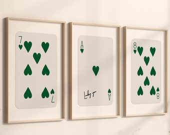 Trendy set van 3 Ace of Hearts, Lucky You Poster, Trendy Retro Wall Art, Retro Trendy Esthetische Print, Playing Card Poster, Trendy Wall Art
