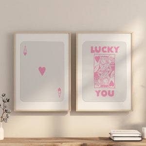 Trendy Set von 2 Ace of Hearts, Lucky You Poster, Trendy Retro Wandkunst, Retro Trendy Aesthetic Print, Spielkarten Poster, Trendy Wandkunst
