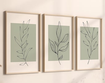 3er Set Botanische Kunstdruck, Salbei Grün Wanddruck, Botanische Wand Kunst Druck, Pflanzen Wandkunst, Grüne Wohnkultur, Salbei Grün Wandkunst