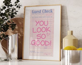 Guest Check Print Trendy Wall Art Guest Check Poster Retro Wall Art Pink Decor Bar Cart Prints Trendy Printable Wall Art Preppy Prints Art