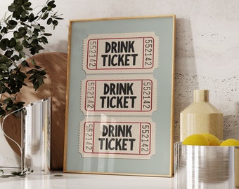 Bar cart print, Drink ticket poster, Aesthetic Kitchen Wall Art, Trendy wall art, Bar cart wall decor, guest check print, digital download