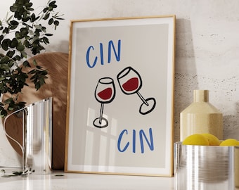 Cin Cin bar cart wall decor, Aesthetic Kitchen Wall Art, Cocktail poster, Trendy wall art, bar cart prints, bar cart art, digital download
