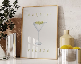 Martini Please Bar cart wall decor cocktail poster trendy wall art printable wall art bar cart accessories bar cart art digital download