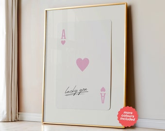 Lucky You Poster, Playing Card Print Trendy Wall Art, Retro Bar Cart Decor, Preppy Poster Digital Prints Aesthetic Decor, Printable Wall Art