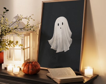 Halloween Wall Art, Cute Ghost Print, Aesthetic Fall Decor, Boho Halloween Wall Art, Fall Decor, Fall Prints, Cozy Autumn Print, Digital