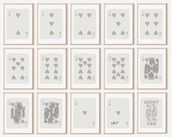 Trendy Set of 15 Playing Cards, Lucky You Poster, Trendy Retro Wall Art, Retro Trendy Aesthetic Print, Dorm Decor, Funky Wall Art, Digital