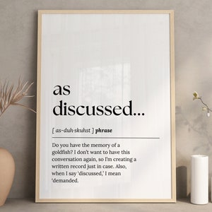 Funny office wall art, Printable wall art, home office decor, work from home art, definition print, office wall decor, digital download