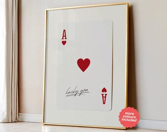Lucky You Poster, Playing Card Print Trendy Wall Art, Retro Bar Cart Decor, Preppy Poster Digital Prints Aesthetic Decor, Printable Wall Art