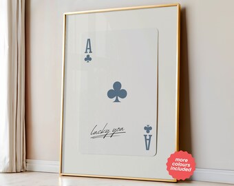 Lucky You Poster, Playing Card Print Trendy Wall Art, Retro Bar Cart Decor, Preppy Poster Digital Prints Aesthetic Decor, Printable Wall Art
