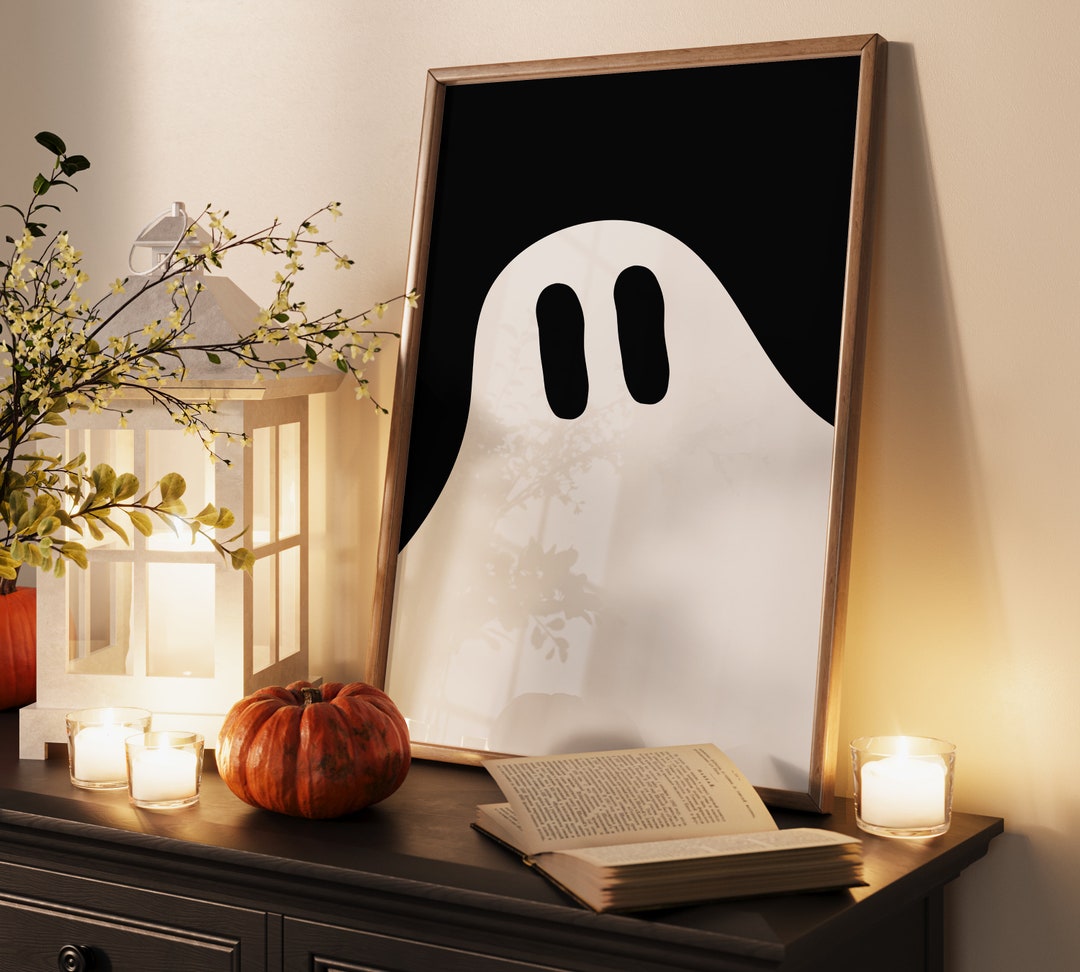 Cute Halloween Print, Spooky Ghost Wall Art, Aesthetic Fall Decor, Boho ...