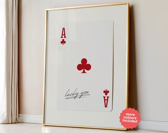 Lucky You Poster, Playing Card Print Trendy Wall Art, Retro Bar Cart Decor, Preppy Poster Digital Prints Aesthetic Decor, Printable Wall Art
