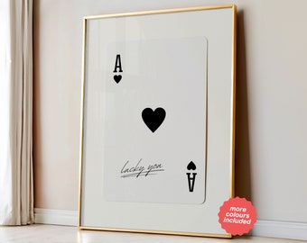 Lucky You Poster, Playing Card Print Trendy Wall Art, Retro Bar Cart Decor, Preppy Poster Digital Prints Aesthetic Decor, Printable Wall Art