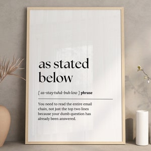 Funny office wall art, Printable wall art, home office decor, work from home art, definition print, office wall decor, digital download