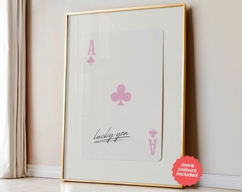 Lucky You Poster, Playing Card Print Trendy Wall Art, Retro Bar Cart Decor, Preppy Poster Digital Prints Aesthetic Decor, Printable Wall Art