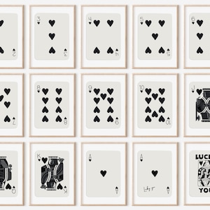 Set alla moda di 15 Ace of Hearts, Lucky You Poster, Trendy Retro Wall Art, Stampa estetica alla moda retrò, Set completo di poster di carte da gioco