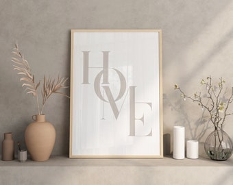 HOME Typography Poster, Word Wall Art Printable, Minimalist Boho, Modern Tones decor, Japandi Neutral Wall Art Beige, Above Fireplace Decor