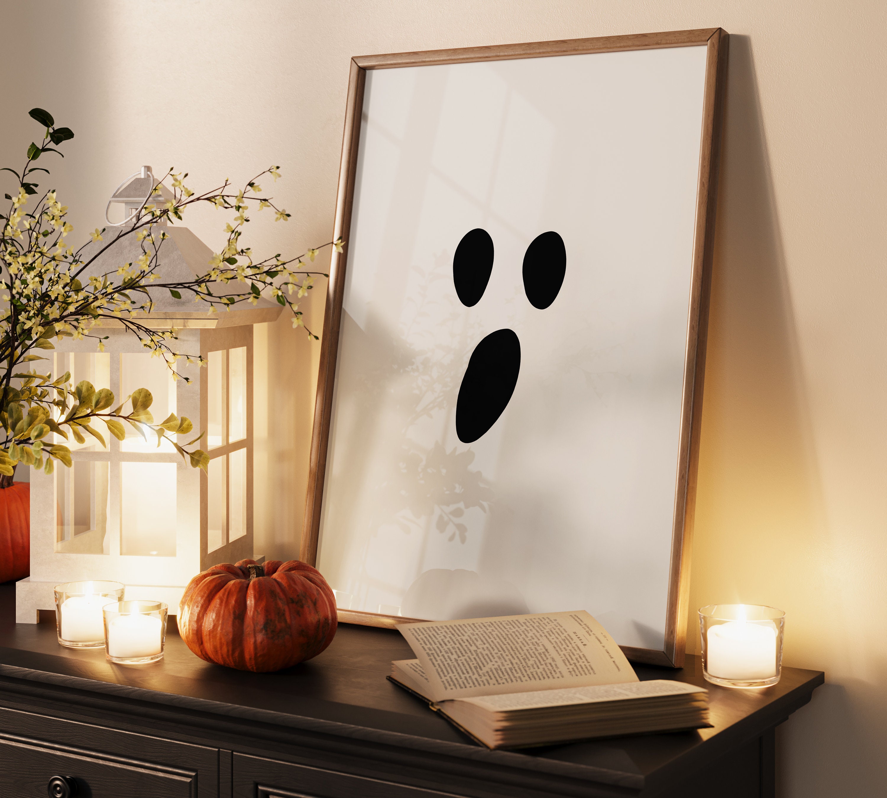 Fall Gost Halloween Wall Art, Cute Ghost Print, Aesthetic Fall Decor, Boho ...