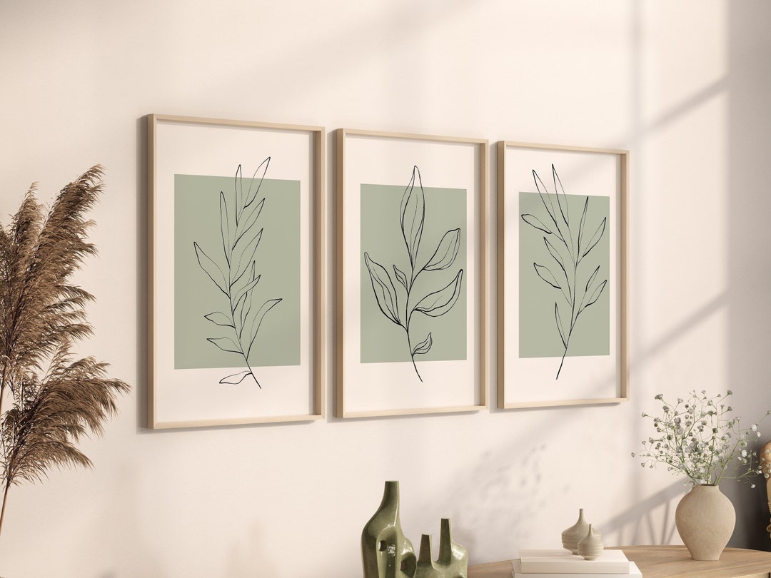 Set of 3 Botanical Art Print, Sage Green Wall Prints, Botanical Wall ...