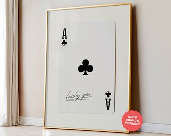 Lucky You Poster, Playing Card Print Trendy Wall Art, Retro Bar Cart Decor, Preppy Poster Digital Prints Aesthetic Decor, Printable Wall Art