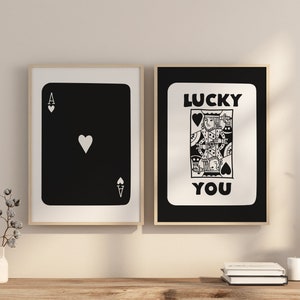 Conjunto moderno de 2 ás de copas, pôster de Lucky You, arte de parede retrô moderna, impressão estética retrô moderna, pôster de cartas de jogar, arte de parede moderna