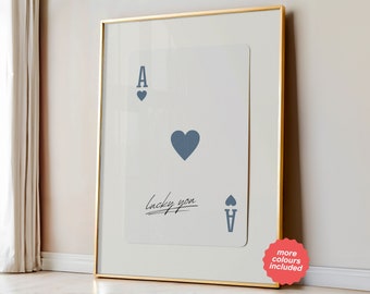 Lucky You Poster, Playing Card Print Trendy Wall Art, Retro Bar Cart Decor, Preppy Poster Digital Prints Aesthetic Decor, Printable Wall Art