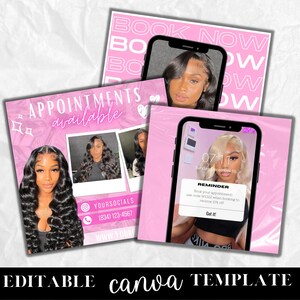 3 DIY Social Media Templates,Appointments Available Flyer | Book Now Social Media Booking Hair Stylist Lash Nail Makeup Editable Canva Flyer