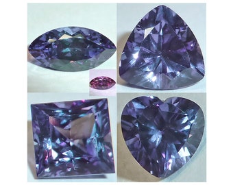 Lab Created SAPPHIRE Marquise, Trillion, Square, Heart Alexandrite-Like Color Change Faceted Gemstones Fine Cut AAA