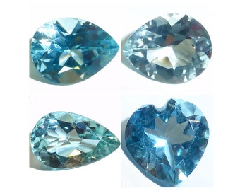 Natural AQUAMARINE Blue Pear, Heart Faceted Loose Gemstones Fine Cut AAA Free Shipping Volume Discount