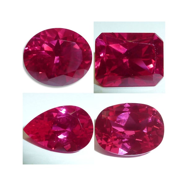 Lab Created Ruby Oval, Emerald, Pear, Cushion Faceted Loose Gems Fine Cut AAA