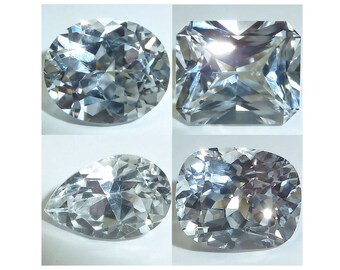 Lab Created SAPPHIRE Oval, Emerald, Pear, Cushion White Faceted Gemstones Fine Cut AAA
