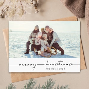 Modèle de carte de Noël minimaliste, carte de Noël imprimable, carte de vacances simple modifiable avec photographies, téléchargement instantané