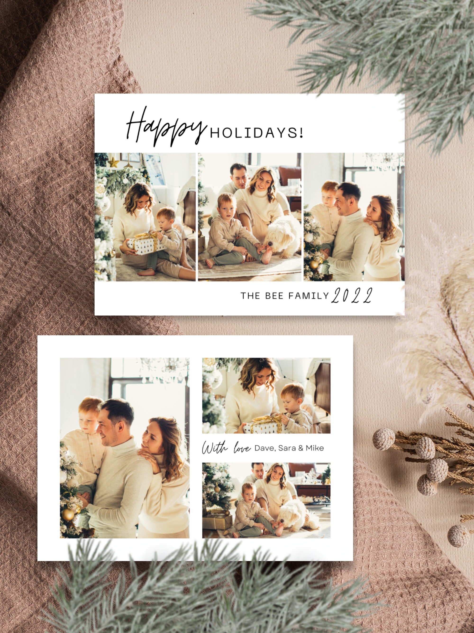 Minimalist Holiday Card Template, Printable Christmas Card, Editable ...