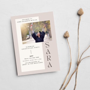 Minimalist photo Graduation surprise party, digital graduation invitation, Grad party Evite, graduation invitation instant download
