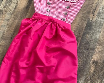 Vintage Original Steindl Dirndl — Pink Gingham & Bright Pink Apron — Size 42