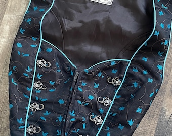 Vintage Dirndl Dress by Stockerpoint — Black & Turquoise — Size 38