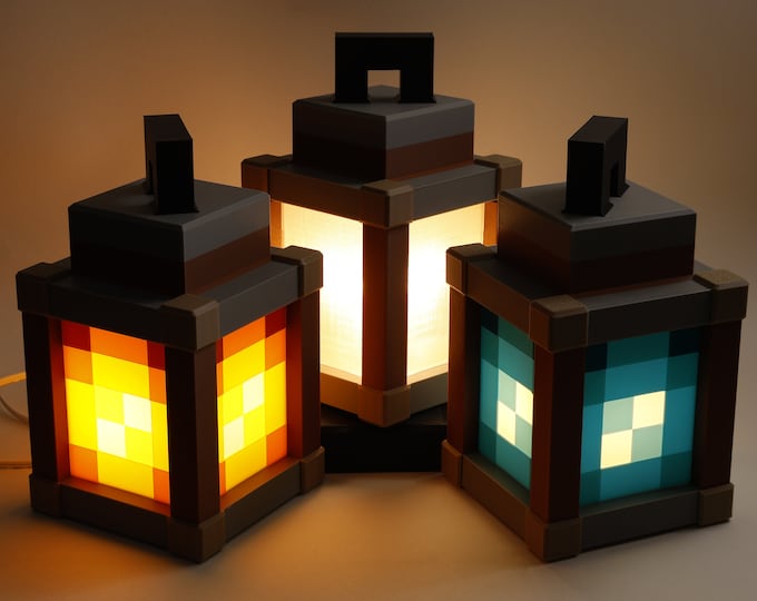 Pixelated Night Light Lantern - Night Lamp Birthday Gift - Kids Bedroom Decoration - Gamer Room Decor