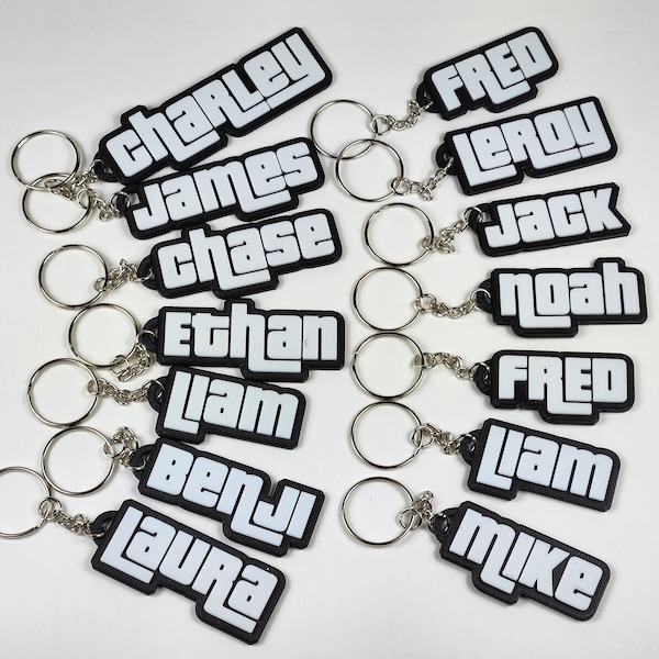 Theft Styled Personalized Keychain - GTA Keyring - Bag Charm - Lunchbox tag - Name Tag - 3D Printed Personalized - Name Charm