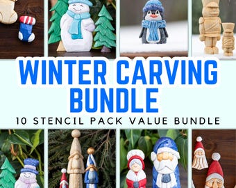 Winter Collection Wood Carving Stencils Bundle (10 Pack) | Tutorial Videos Included