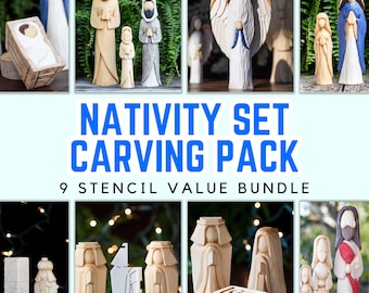 Nativity Collection Wood Carving Stencils Bundle (9 Pack) | Tutorial Videos Included
