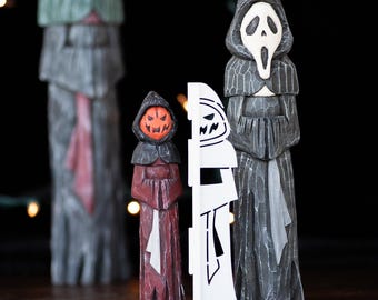 Spooky Halloween Pumpkin/Ghost Grim Reaper Wood Carving Stencil | 3D Printed Template for Caricature & Wood Spirit Designs w/ Tutorial Video
