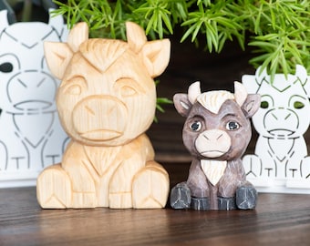 Highland Cow Wood Carving Stencil | 3D Printed Template