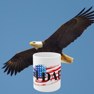 American Flag Father’s Day Coffee Mug - Patriotic Gift for Dad, 11oz Ceramic Cup, Red, White, and Blue, Stars and Stripes Design, Microwave