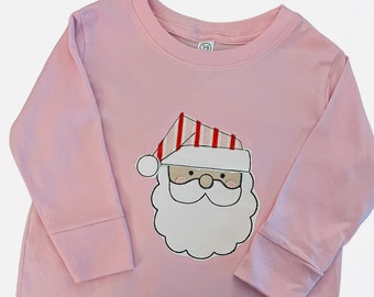 Pink Santa Appliqué Christmas Shirt: Girls' Holiday Outfit