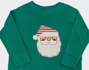 Boys Embroidered Santa Shirt: Kids Long Sleeve Christmas Top